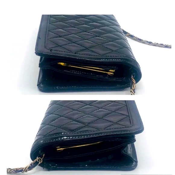 Vintage Ande' Mid Century Black patent leather Quilted Purse W shoulder strap - Picture 12 of 12